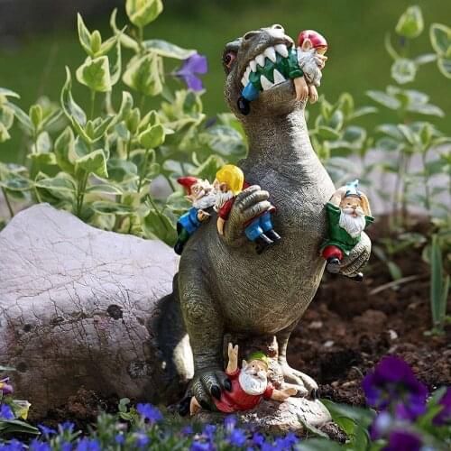 Garden Gnome Statues Outdoor Decor, Dinosaur Eating Gnomes Garden Decor Garden Ornaments Handicraft Flower Pot Accessories