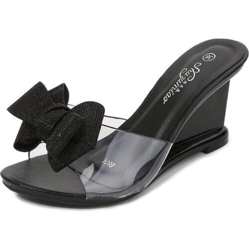 Women Sandals 8CM Wedges High Heels Sandals Chaussures Femme PVC Open Toed waterproof platform Butterfly-knot shoes for women