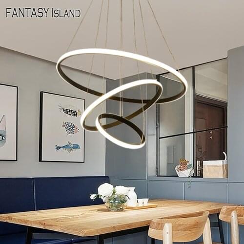 Modern Pendant Lights For Loft Living Dining Room Kitchen Geometry Circle Rings Aluminum Body LED Lighting Ceiling Lamp