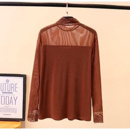 Lace Patchwork Sweater Women 2021 Spring Clothes Women Casual Turtleneck Soft Tops Knitwear Pull Transparent Sweaters Plus Size