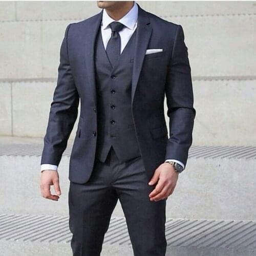 Navy Blue Business Men Suits Slim Fit 3 Piece Groom Tuxedo for Wedding with Pants Male Fashion Jacket Waistcoat Formal Costume