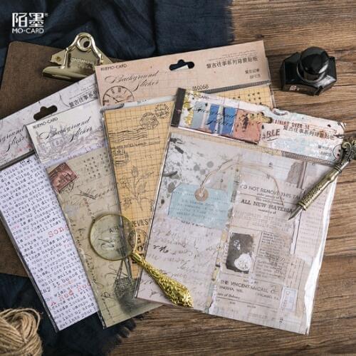 YPP CRAFT 8pcs Retro Reminiscence Series Background Stickers for Scrapbooking Happy Planner/Card Making/Journaling Project
