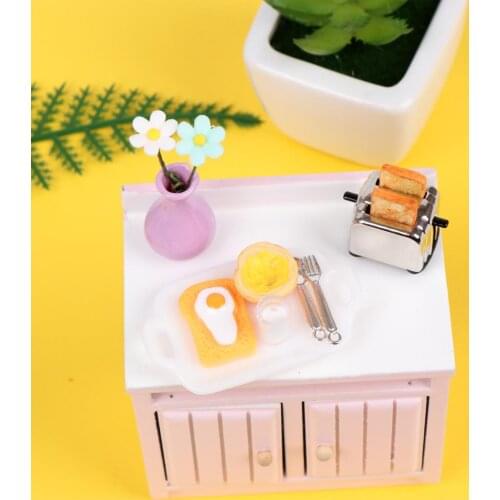 1Set Dollhouse Simulation Mini Kitchen Scene Food Decoration Breakfast Pretend Play Milk Egg Model Bread Machine With Toast