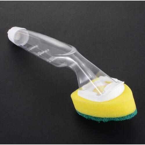 1pc Washing Cleaning Brush Replaceable Couring Pad Sponge Kitchen Dish Washing Tool with Soap Dispenser Handle