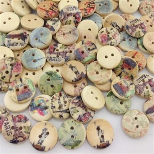 100pcs 2 Holes Tower Wood Buttons 15mm Sewing Mix Lots WB26