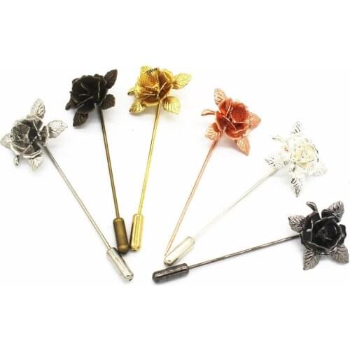 20 PCS 20*25MM Flowers Tray Brooch Metal Copper 5 Colors Plated Long Brooch Pin Base Settings For Jewelry Making