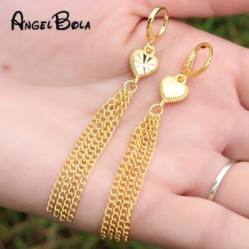 2021 Fashion New 18K Gold Heart-shaped Tassel Lady Long Earrings Party Party Wedding Jewelry Earrings Wholesale