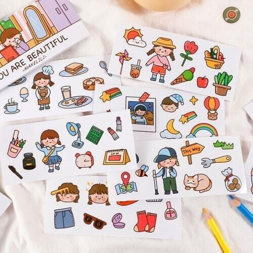 4 pcs/lot cute Girls Life Record Series Decorative Stationery Stickers kawaii Cartoons Scrapbooking DIY Diary Album Stick Lable