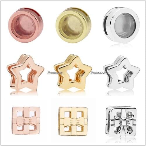 Authentic 925 Sterling Silver Smooth Reflexions Star Clip Stopper Lock Charm Fit Pandora Women Bracelet & Necklace Jewelry