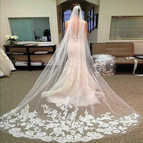 3M White Ivory Lace Cathedral Chapel Veil with Comb Long Wedding Veil for Bride