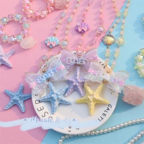 Radiant Starfish Necklace Bow Harajuku Cute Purple Blue Yellow Shell Lolita Necklace