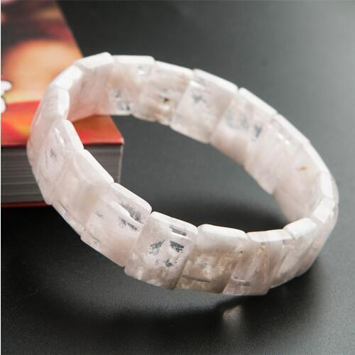 Genuine White Natural Sericite Quartz Bracelet Women Female Natural Phantom Quartz Crystal Rectangle Bead Bracelet 16*12*5mm
