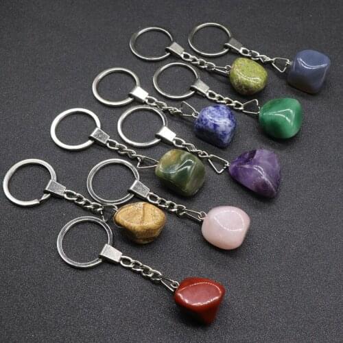 Wholesale 6pcs/Lot Natural Irregular Stone Crystal Keychains Handbag Purse Holder Polygon Pendulum Agates Quartz Keyrings