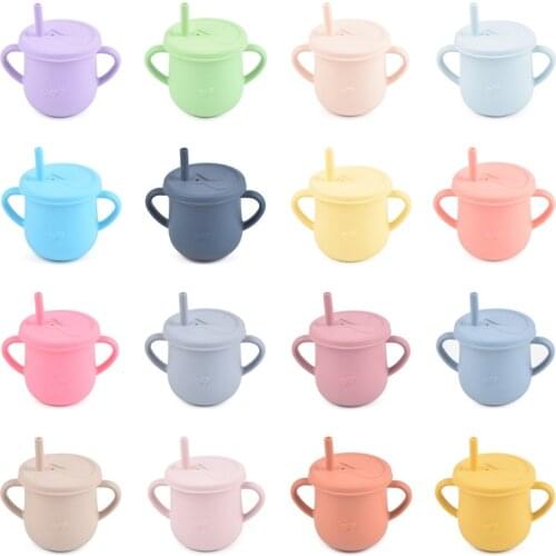 Baby Feeding Straw Cup Learning Drinking Silicone Sippy Mug with Double Handle