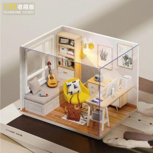 Diy dollhouse miniature wooden dollhouses dollhouse furniture kit music house led toys for children birthday gift P206