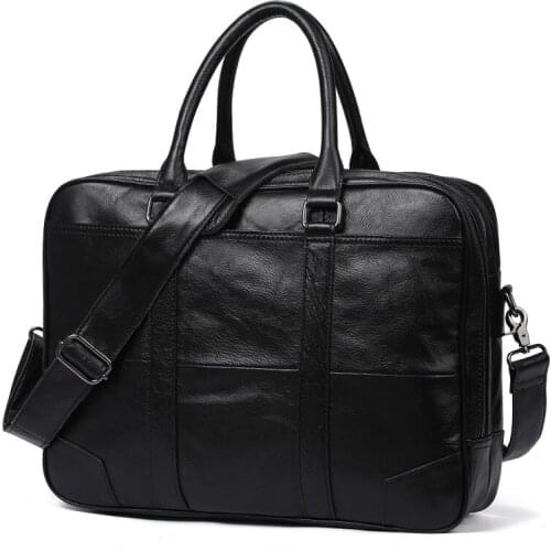 Double Layers First Layer Cow Leather Men Handbags Genuine Leather 15" Laptop Briefcase