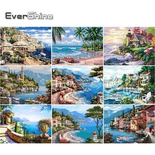 EverShine Painting By Numbers Landscape Hand Painted Seaside Picture DIY Kits Drawing Canvas Wall Art Home Decoration