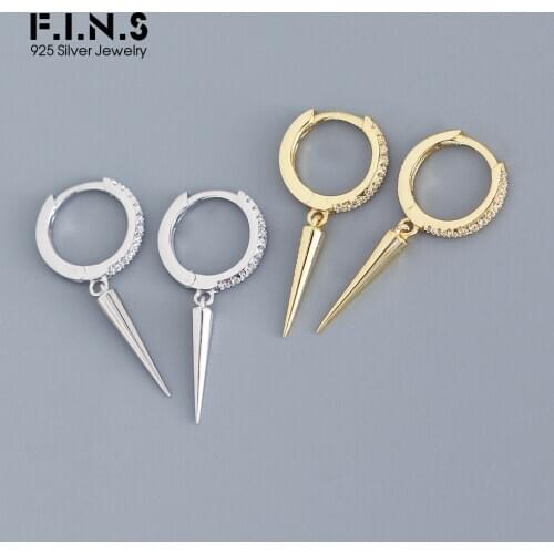 F.I.N.S Punk Unisex S925 Sterling Silver INS Rivets Minimalist Round Hoops Earrings Small Earlope Ear Buckle for Women Men