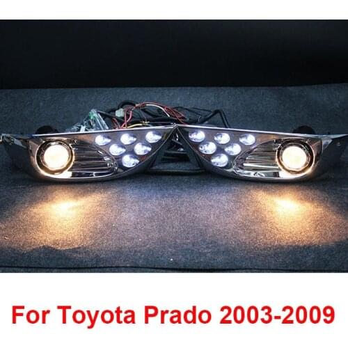 Chrome LED Front Fog Lamps Lights For Toyota Land Cruiser Prado FJ 120 Accessories 2003-2009