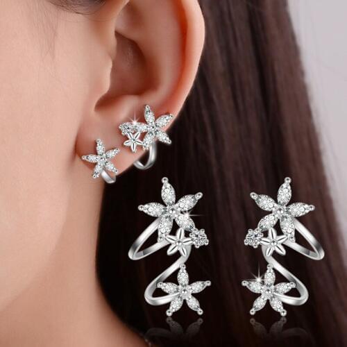 KOFSAC New Charm 925 Silver Ear Cuff Earrings For Women Exquisite Zircon Flower Non Piercing Cartilage Ear Clip Jewelry Gifts