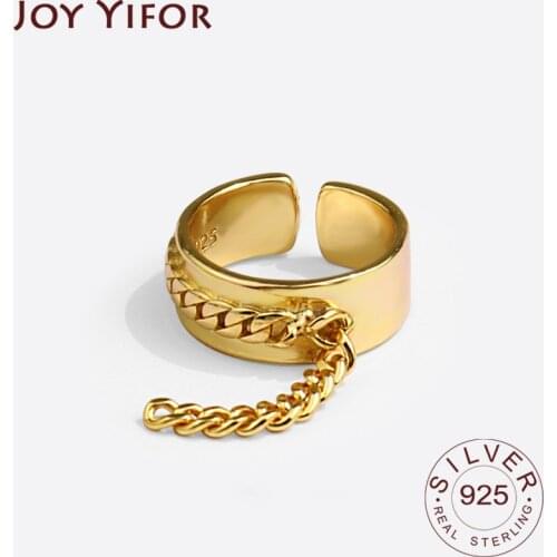 100% 925 Sterling Silver Ring For Women Chian Tassel INS Minimalist Irregular Cross Gold Color Jewelry Bijoux Birthday