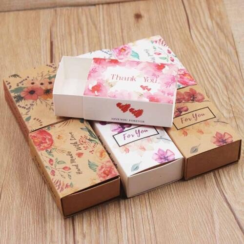 10pcs flower pattern gifts package slide box marble background heart wedding favors display box Handmade Thank you candys box