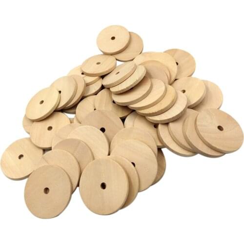 50pcs Round Unfinished Wooden Shape Pieces with Hole for DIY Painting Crafts 40mm