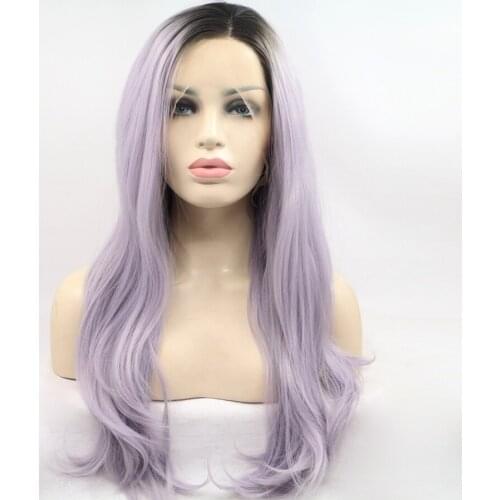 Lavender Purple Ombre Long Natural Wave Synthetic Hair Lace Front Wigs Heat Resistant Daily Cosplay Lace Frontal Wigs For Women