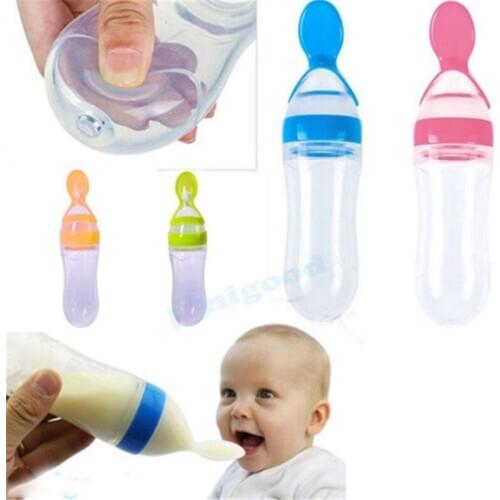 Creative portable silicone squeeze rice paste bottle 90ml baby feeding spoon feeder used for complementary food oatmeal medicine