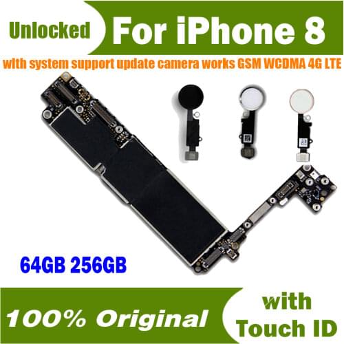 100% Original motherboard for iphone 8 64GB 256GB Unlocked Worldwide Mainboard for iphone6 IOS system Without OR WITH touch ID
