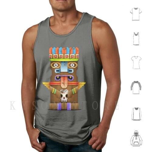 Tiki Statuette Tank Tops Vest Sleeveless Tiki Statue Mask Caribean Tribal Tribu Caribe Mascara Estatua Figurilla Figure Wood