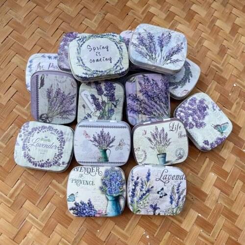 16 Pcs/Set Flower Lavender Iron Box Samll Metal Storage Box Headset Pill Case Candy Chewing Gum Box Blam Cans