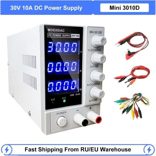 Mini 3010D Adjustable Laboratory DC Power Supply 30V 10A LED Digital Lab Power Supplies Voltage Regulator Switching Bench Source