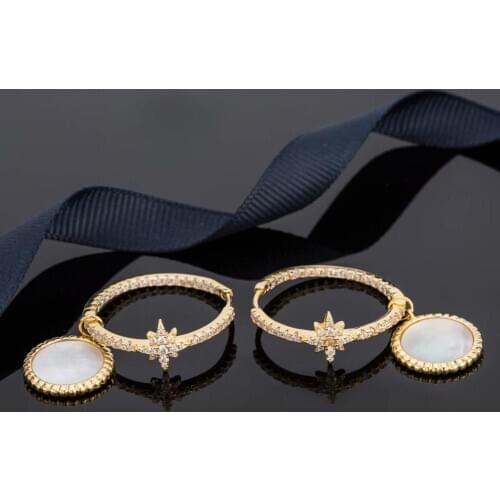 Trendy jewelry Star & Round Shape earrings Yellow gold natural shellfish of pearl earrings for women girls