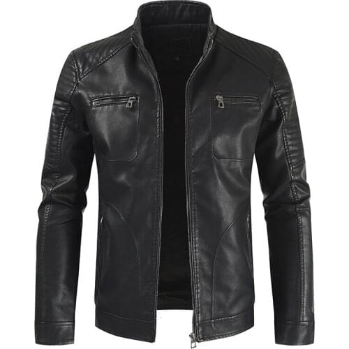 Men Outwear Fashion Motor Bike Faux Leather Jacket Men 2020 Spring New Vintage Casual Style Fleece Leather Jackets Coat