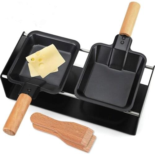 Cheese Melter Raclette Grill Nonstick Raclette Grill Set Mini Cheese Melting Pan with Wooden Handle Oven Grill Plate Accessories