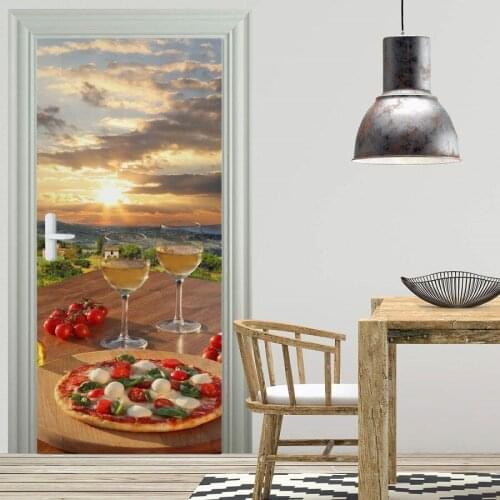 3D Customized Door Mural Morning Delicious Breakfast Wallpaper mural Wall Print Decal Wall Mural Photo self adhesive door wrap