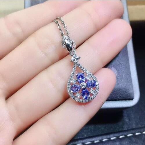 New Fashion Tanzanite necklace Natural Real Tanzanite Pendant Solid S925 Sterling Silver For Women Colour Gem Stone Fine Jewelry