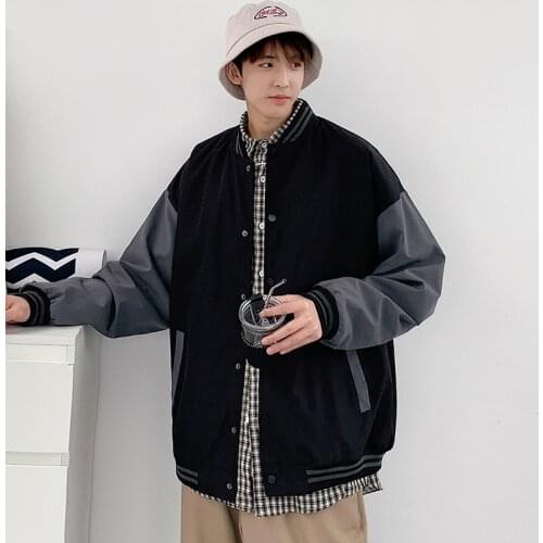 2021 New Mens Patchwork Jackets Coat Spliced Baseball Outfit Single Breasted Windbreaker Vintage Style Casual Bomber Jacket Man