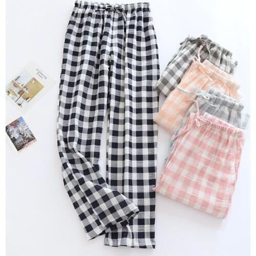 Women Plaid Pajama Pants Mens 100%Cotton Casual Trousers 2021 Summer Thin Homewear Male Plus Size Lounge Wear Female Home Pants