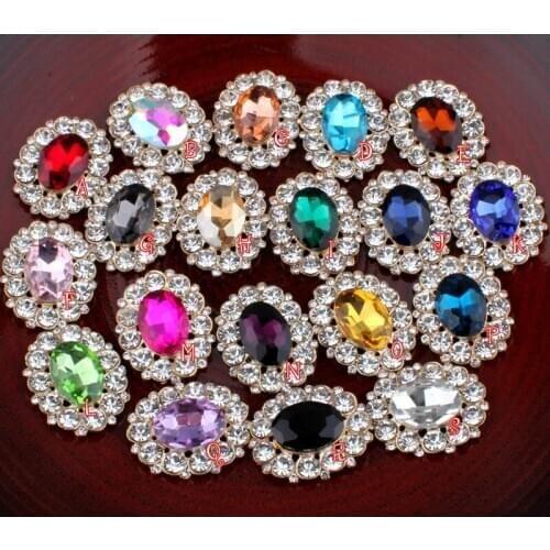50pcs/lot 19colors Bling Oval Rhinestone Buttons for Jewelry Findings Alloy Flatback Crystal Beads for Wedding Embellishment
