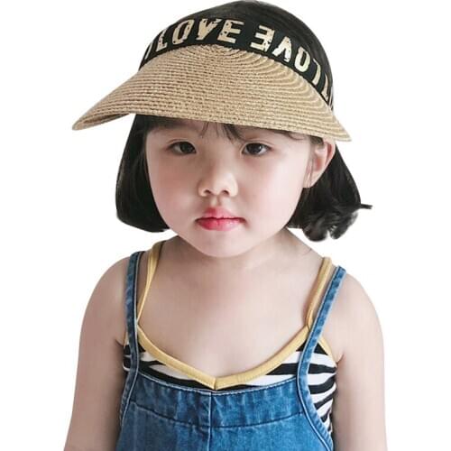 Empty Top Kids Beach Hat Straw Caps Summer Baby Girl Visor Hat Fashion Love Letters Sun Cool Hat1