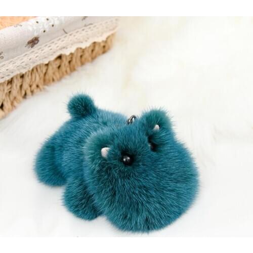 Luxury Keychain Real Mink Fur Animal Cartoon Hippo Doll Accessories For Girls Gift Women Charm Bag Holder Pendant Chains 2020
