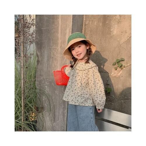 Girls' Shirts 2021 Spring and Autumn Korean New Childrens Clothing Toddler Girl Floral Shirts Kid Peter Pan Collar Blouse Tops