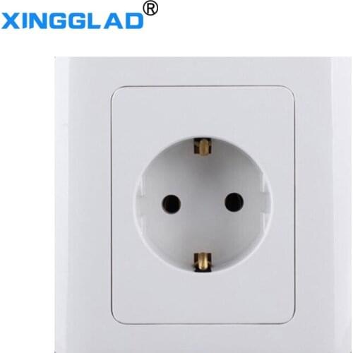 Schuko EU Plug 16A 250V Surface Wall Socket Mounted Power Electrical Outlet Standard Grounded Flame Retardant PC Panel 86*86mm