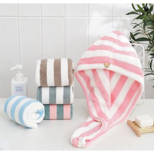 Dry Hair Cap Towel Absorbent Thickened Dry Hair Cap Bathroom Bath Dry Hair Cap Striped Shower Cap Soft Turban Striped Towel