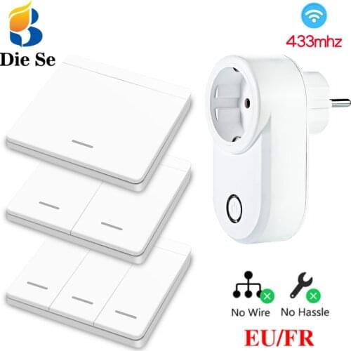 433Mhz RF Smart Socket 220V 15A Electrical Outlet Switch with Wireless Push Button Wall Panel Switch for Light, Home Appliance