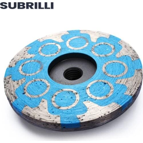 SUBRILLI 4" Diamond Grinding Cup Wheel Resin Filled Turbo Grinding Abrasive Tool For Granite Marble Concrete M14 5/8"-11 Thread