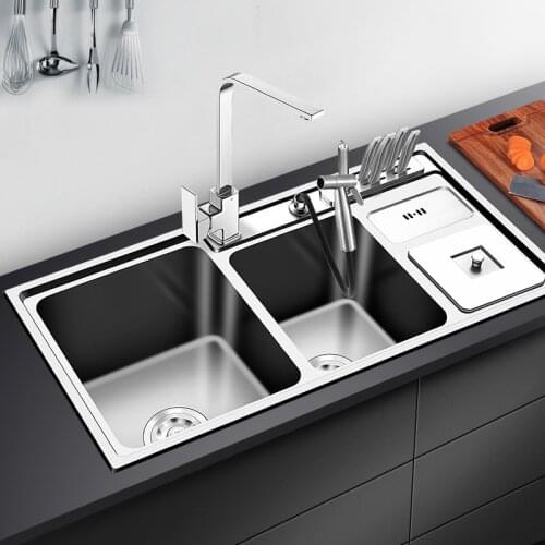 SUS304 stainless steel kitchen sink double-bath thickened kitchen countertop or Udermount sink sink with knife holder