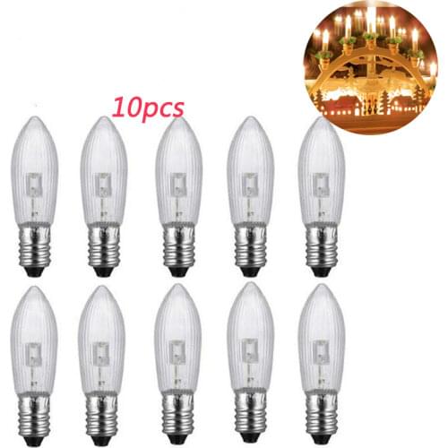 10PCS/Pack E10 LED Replacement Bulb Top Candle Fairy Christmas Light Lamp 10V-55V AC Warm White Christmas Home Decoration